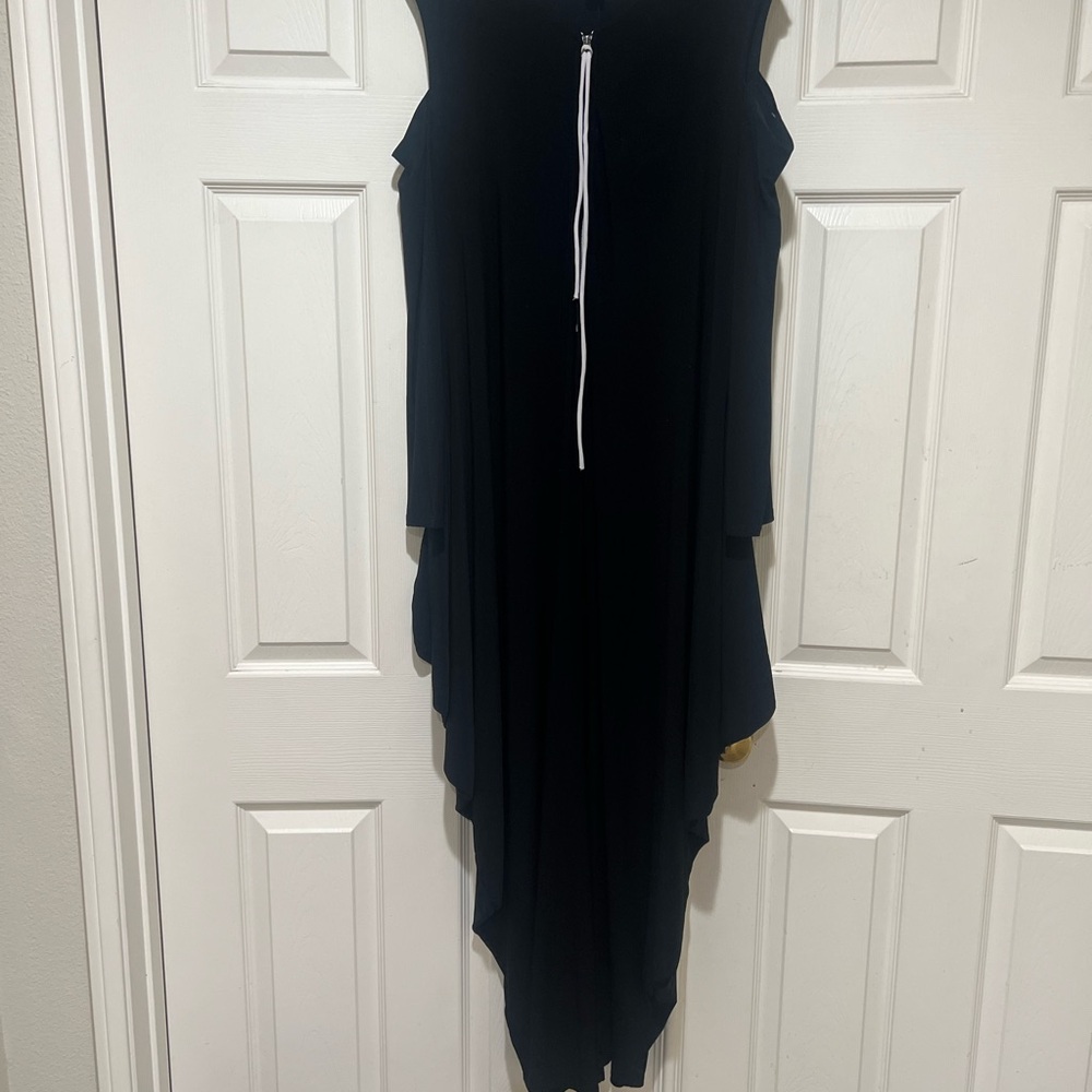 Joseph Ribkoff Harem Draped Slouchy Cold Shoulder Zip Jumpsuit Stretch‎ Goth 16 - Picture 2 of 11